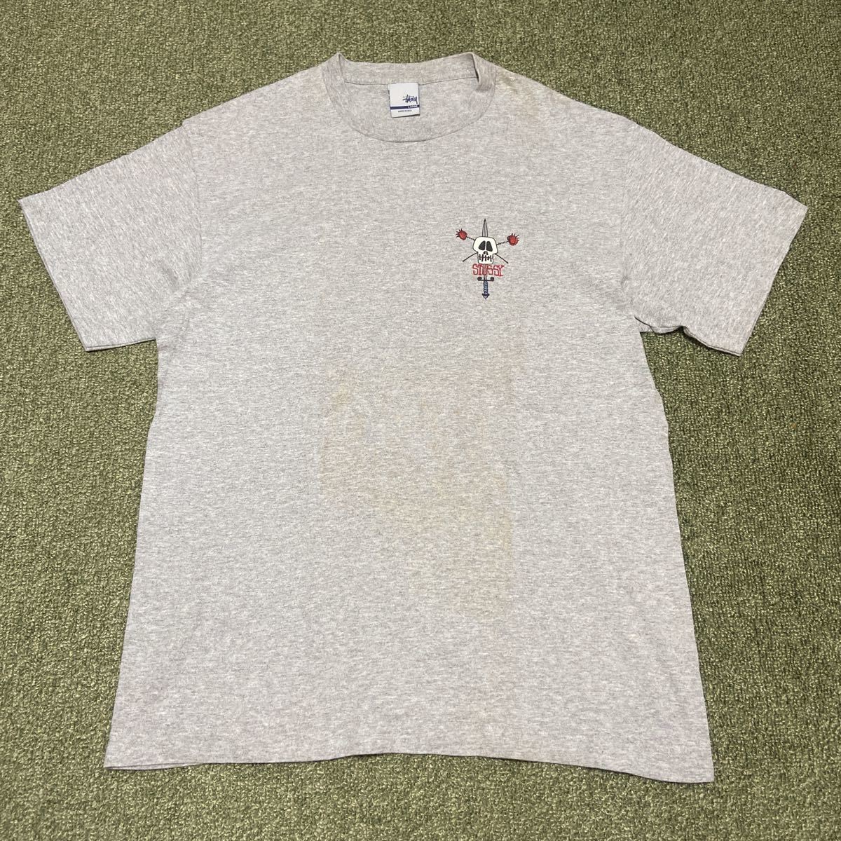90s OLD STUSSY オールドステューシー 白タグ Tシャツ スカル 霜降り 