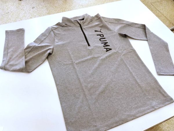 L）薄灰）プーマ★ロングスリーブシャツ◆長袖 ハーフジップ スタンド衿 薄手 フィット 522956 puma 新品送料込