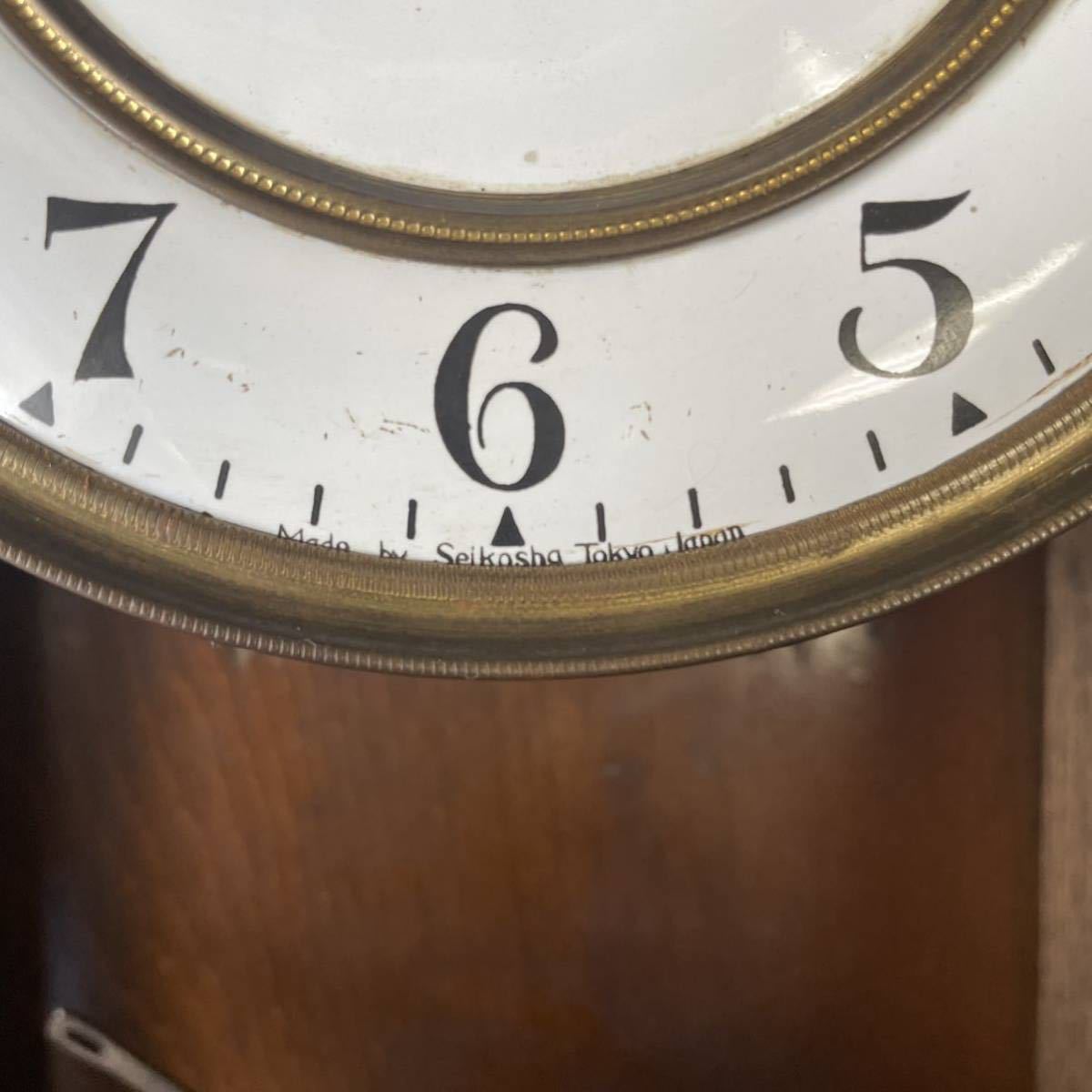 明治期 SEIKO 精工舎 筋ガラス 座敷時計 欅ケース 琺瑯文字盤 掛け時計 