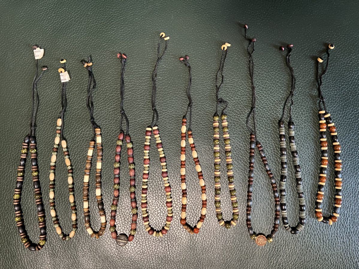 NOS Wood Beads Necklace x10 未使用 ウッドビーズ ネックレス チョーカー 10本セット トルコ製 エスニック 送料無料 ワンセットのみ