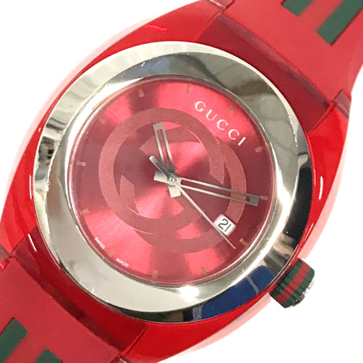 【稼働✨付属品完備】 GUCCI シンク メンズ腕時計 シェリーライン137.1 グッチ SYNC シンク シェリーライン クォーツ 腕時計 ラバーバンド 未