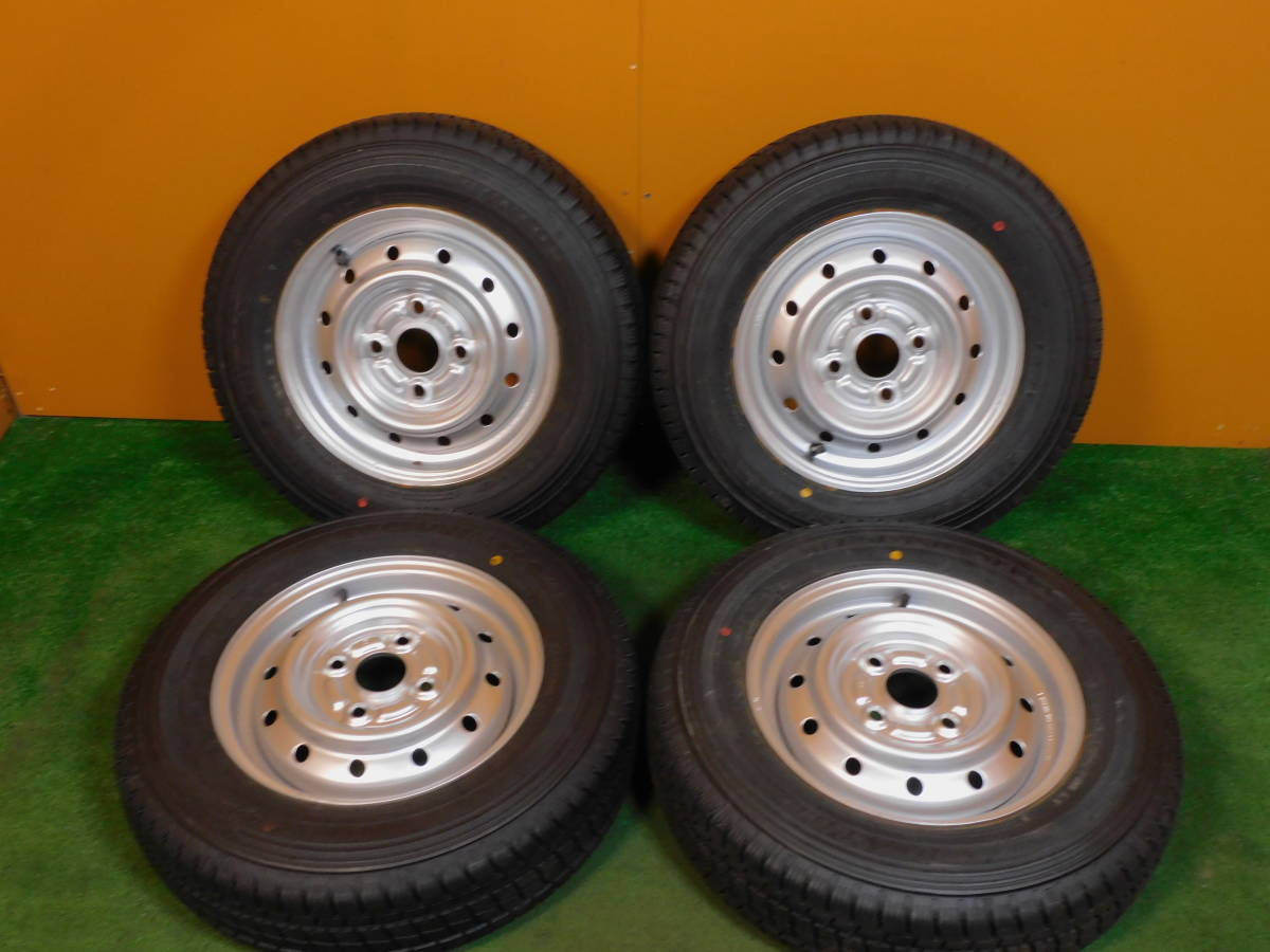 145/80R12 80/78N LT DUNLOP ALLSEASON MAXX VA1 製造年2022 4本 鉄ホイール E12×4.00B 4×100 バリ溝★C365
