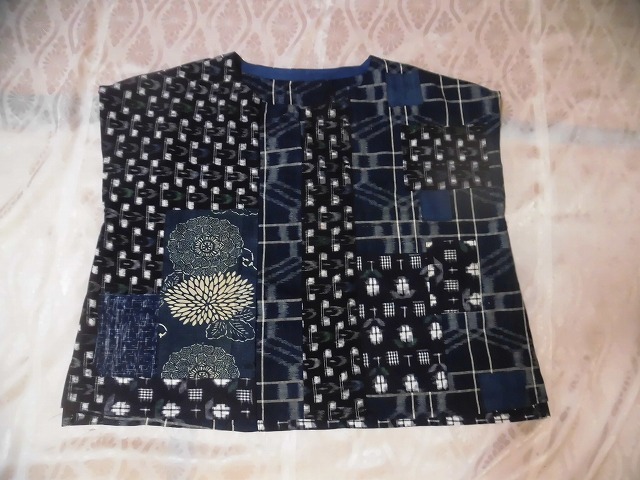 ★古布リメイク/ブラウス/ハンドメイド/絣/型染/フリーサイズ★