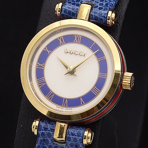 1円 稼働 美品 グッチ QZ 白文字盤 ラウンド ローマン レディース腕時計 0551100HSY