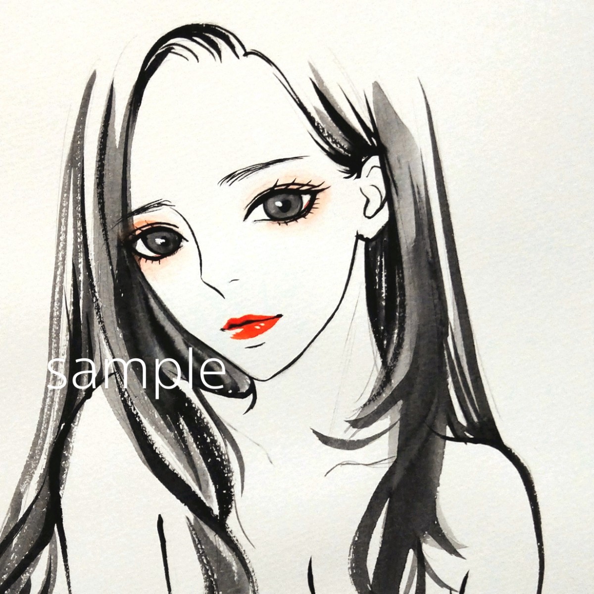 肉筆原画　水彩画　美人画　手描きイラスト　ドローイング　オリジナル　和装　セクシー　グラビア　mucica