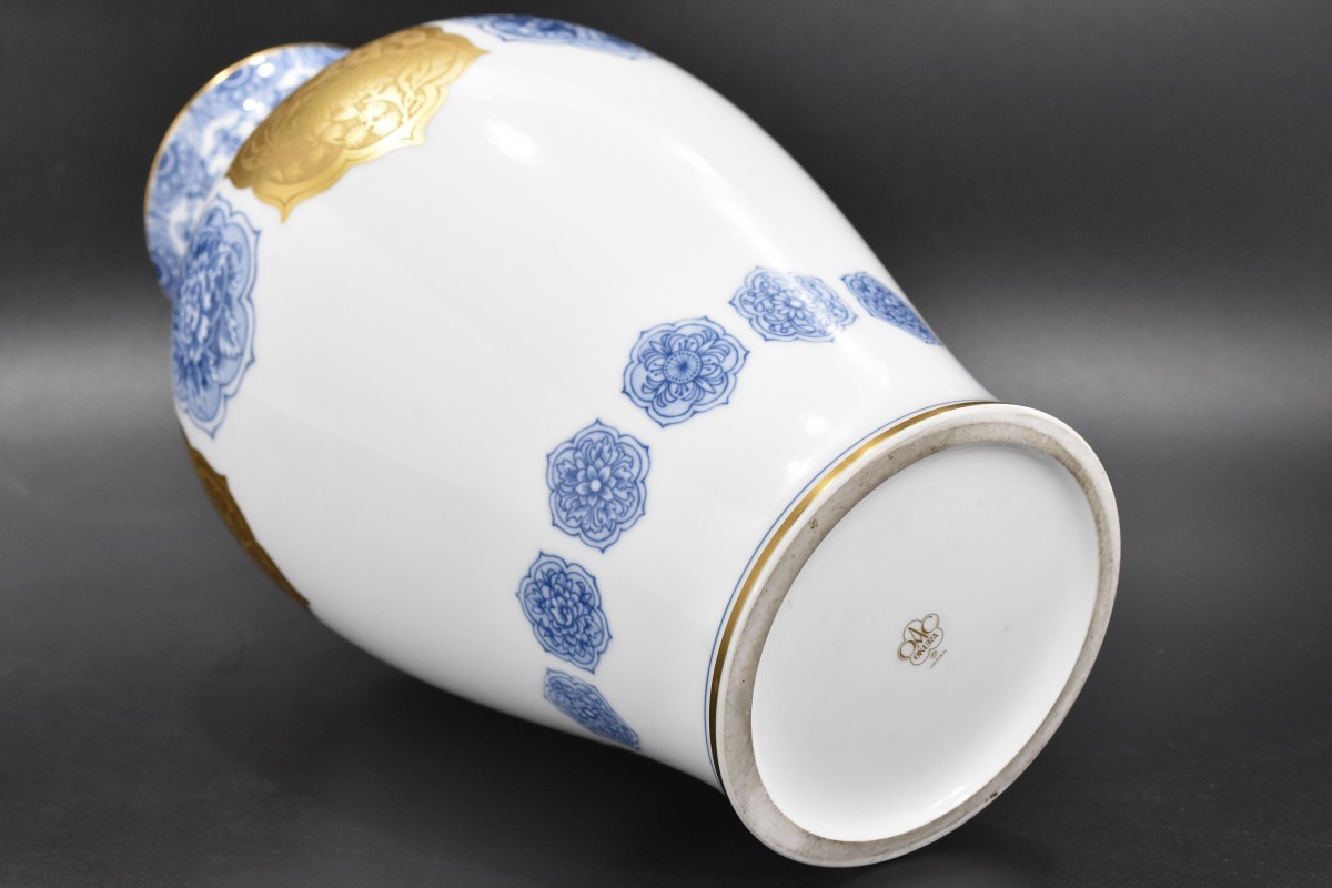 OKURA 大倉陶園 染付 唐草 フラワーベース