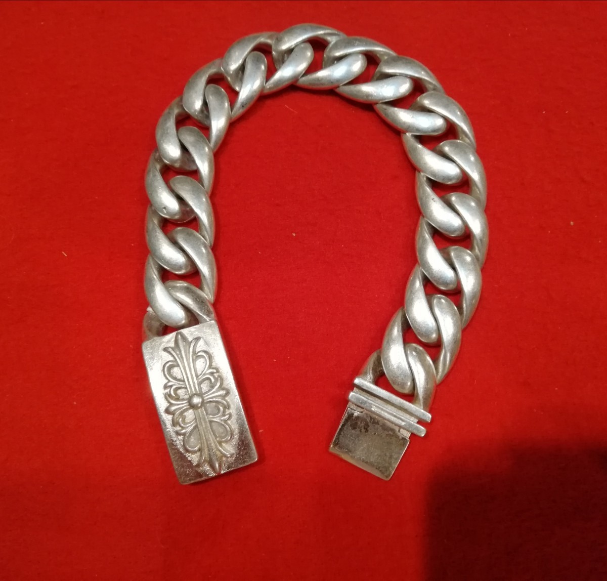 S925 フローラルクロスロングタグシルバー ブレスレット 