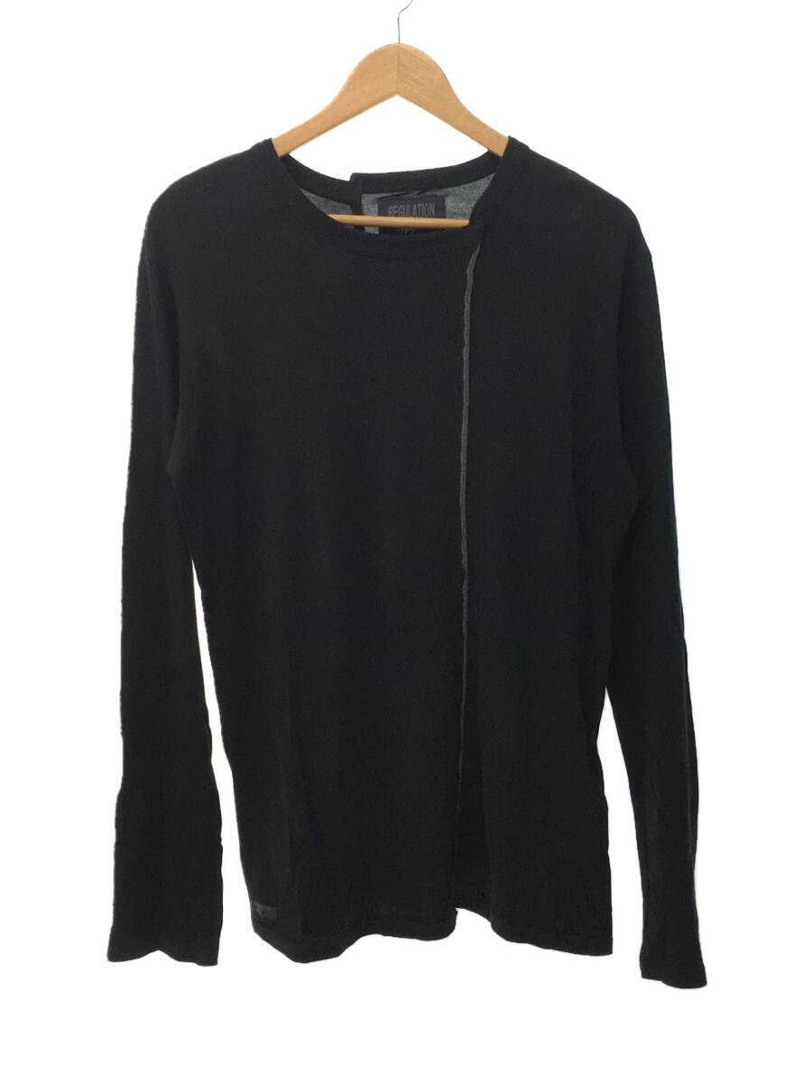 YOHJI YAMAMOTO◆長袖Tシャツ/3/コットン/ブラック/カットソー/HH-T55-270/Diagonal Switch/