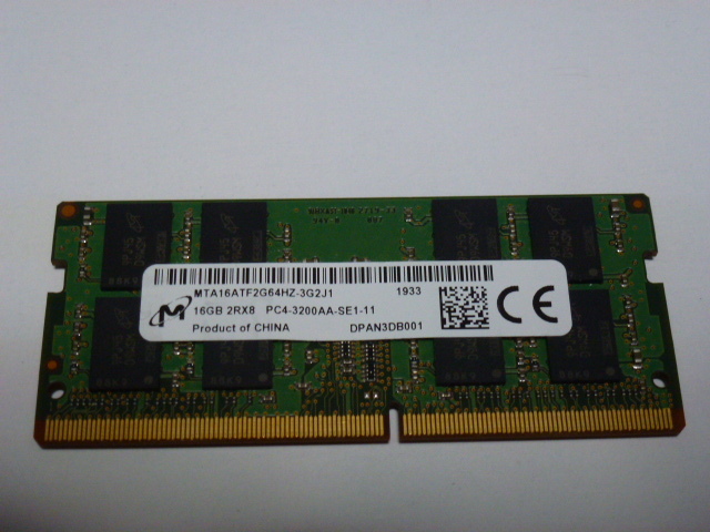 メモリ ノートパソコン用 1.20V Micron DDR4-3200 PC4-25600 16GB 起動確認済みです