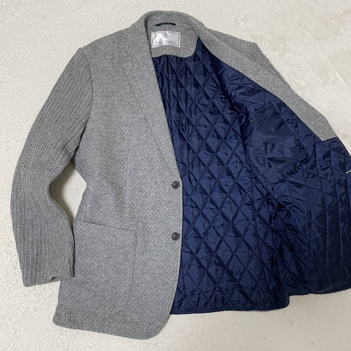 超美品 『ジーゲラン gee gellan』キルティング ニットテーラードジャケット ニットジャケット グレー　50 / XL