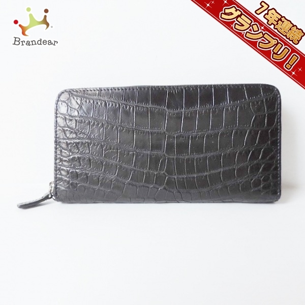 美品【定価10万】ROND et CARRE ロンエキャレ クロコダイル 長財布 ロンエキャレ rond et carre 長財布 クロコダイル 黒×シルバー