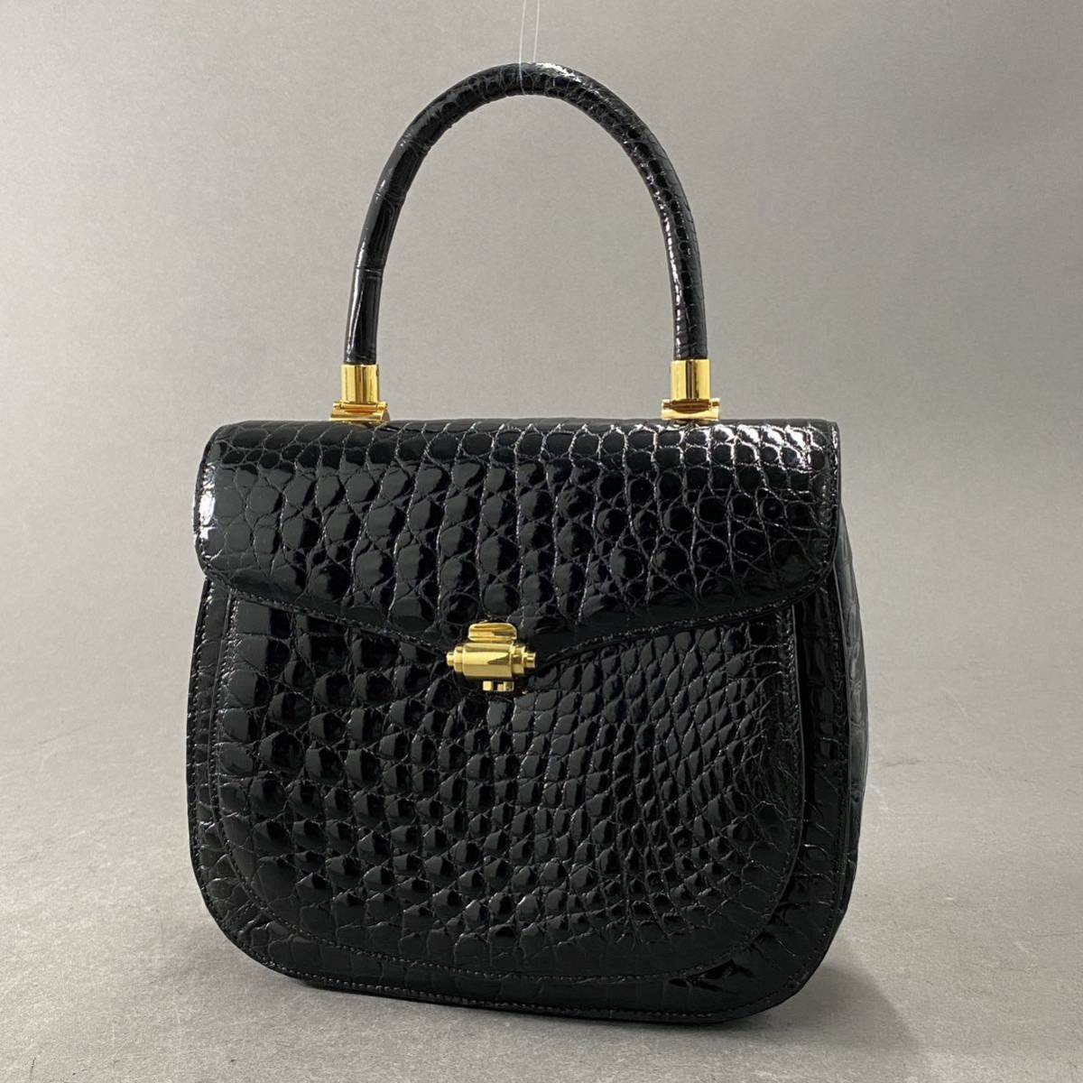 Gh9①《最高級》美品☆ DALUVANI ダルバーニ クロコダイル レザー 本革 ハンドバッグ シャイニング ワニ レディース エキゾチック 