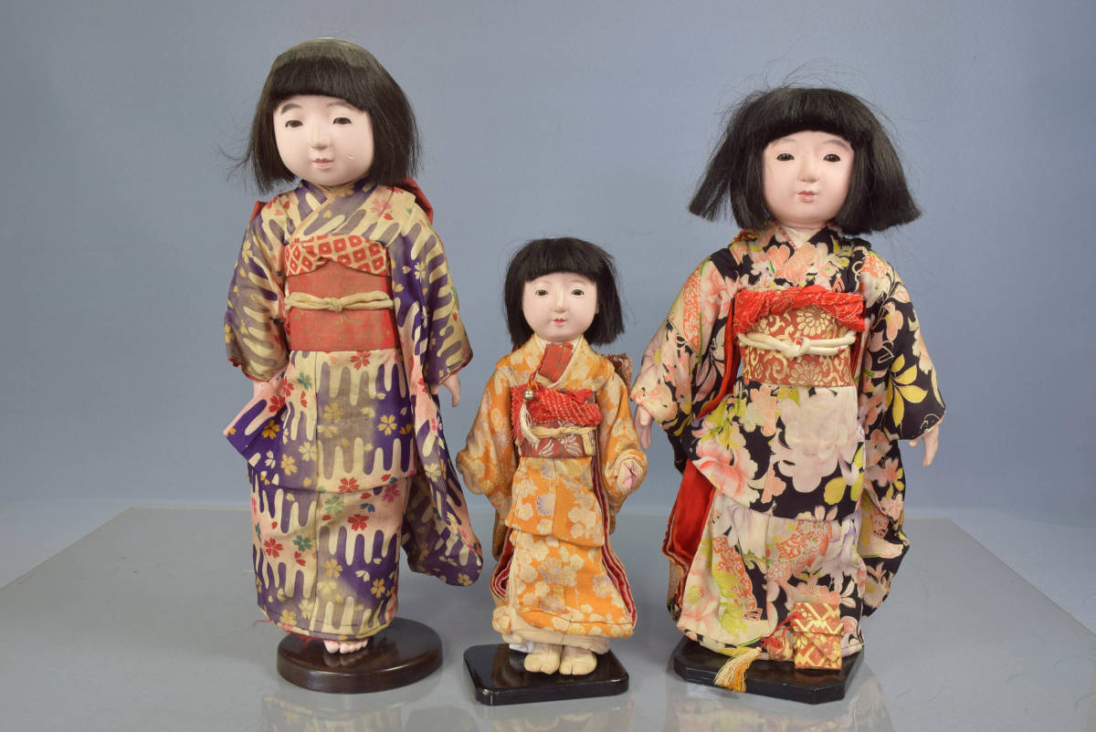 ◇当時品【市松人形 3体】各種 各サイズ 詳細不明 Yahoo!オークション
