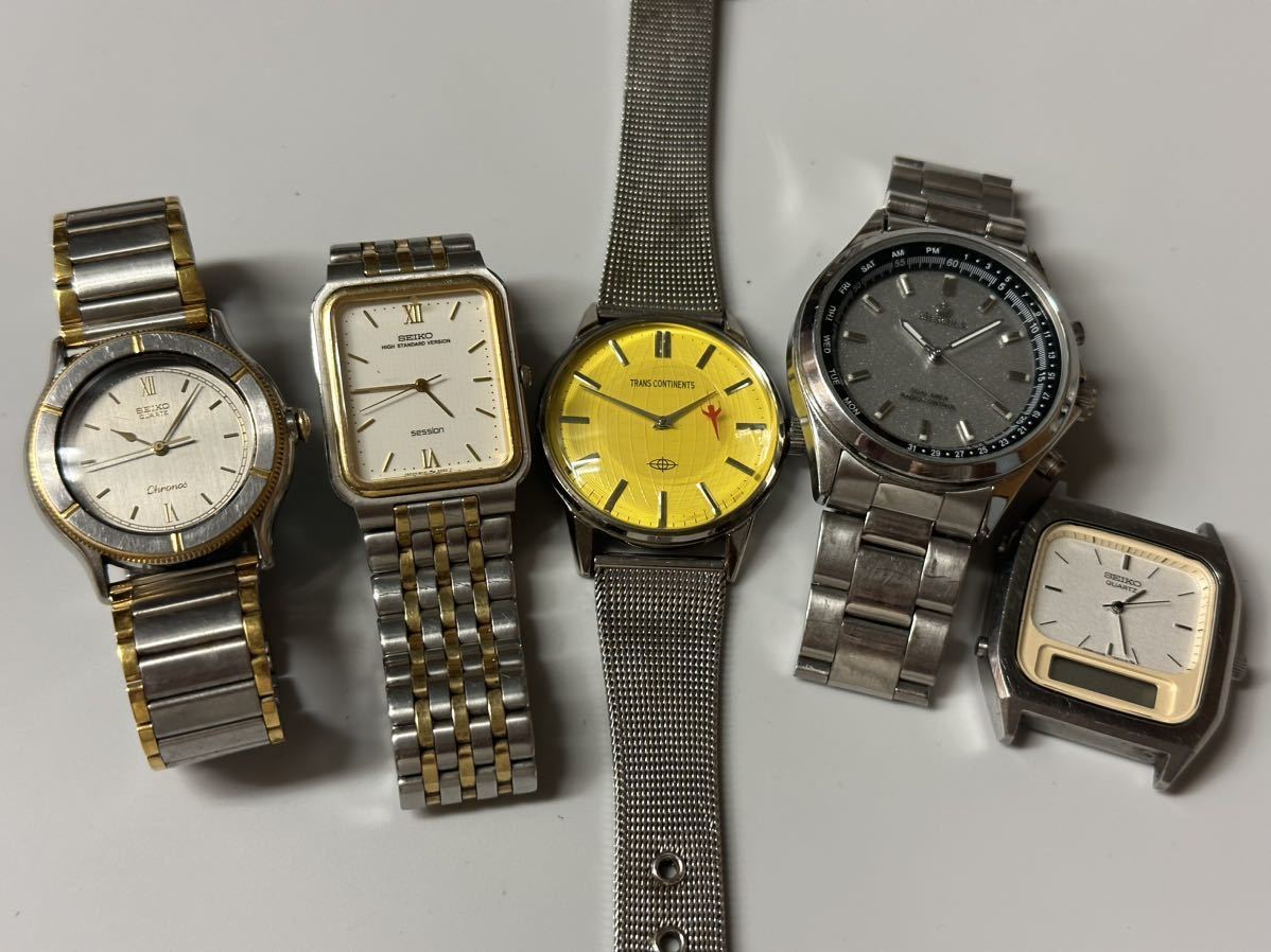 1円〜メンズ レディース腕時計 ソーラー電波時計 クォーツ SEIKO / TRANS CONTINENTS / MARSHAL まとめ売り 5点 ジャンク品セット