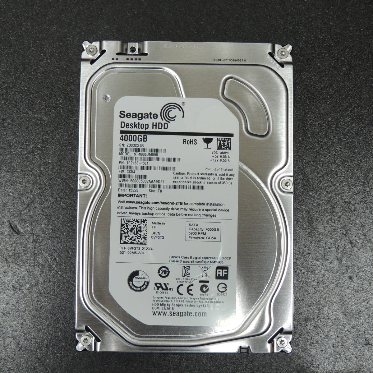 検品済み/使用1561時間】Seagate 4TB HDD ST4000DM000 管理:R-98