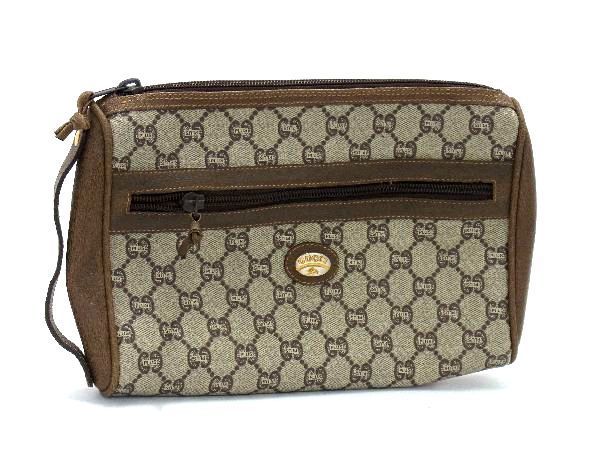 1円 ■美品■ GUCCI グッチ オールドグッチ ヴィンテージ グッチプラス PVC×レザー セカンドバッグ クラッチ ブラウン系 AQ1097