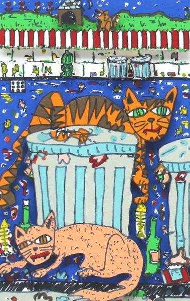 ジェームス・リジィ、3Dシルクスクリーン　CAT OH CAT 真作】【WISH】ジェームス・リジィ James Rizzi「CAT ON A CAN」3D