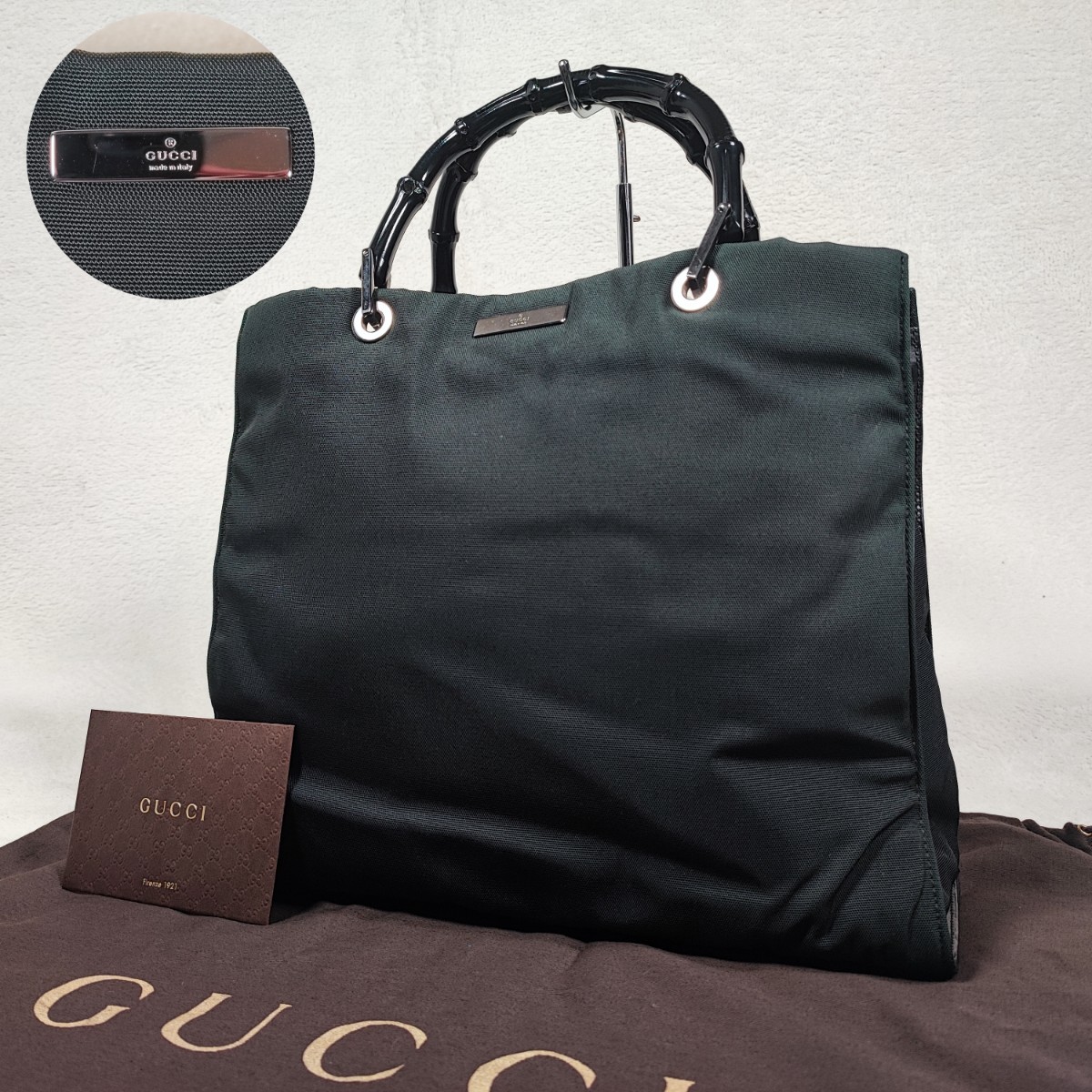 1円スタート！ GUCCI グッチ トートバッグ バンブー ナイロン プレート ハンドバッグ 肩掛け ワンショルダーロゴ 肩掛け オールドグッチ