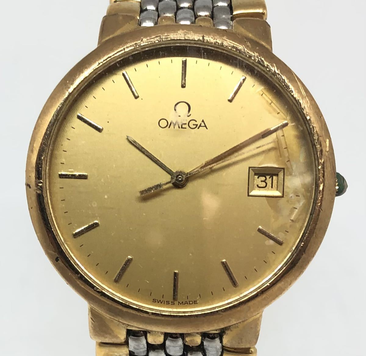 【SM250】OMEGA オメガ DeVile デビル 1451/439.1 53116862 QUARTZ クォーツ ゴールド文字盤 コンビカラー ラウンド デイト メンズ腕時計