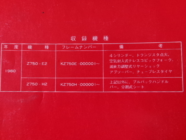 カワサキ Z750FX2 サービスマニュアル、パーツリストセット Z750GP