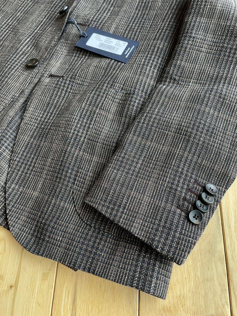 未使用LARDINI コットンウールリネンジャケット 48 ブラウン系チェック 