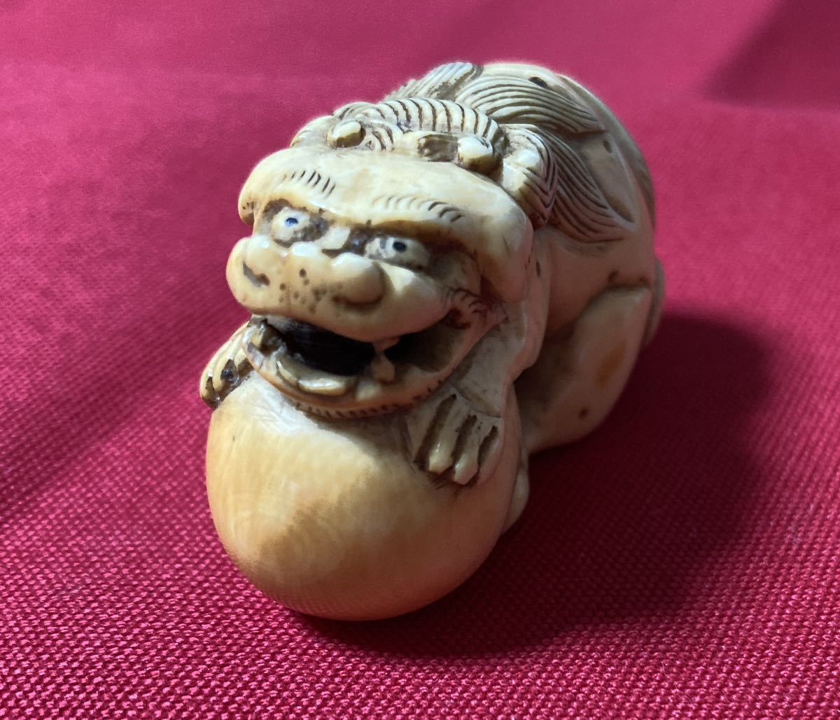 古い獅子の根付　象牙　江戸期　美品！