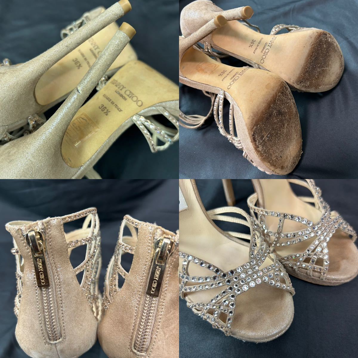 a165 jimmy choo ジミーチュウ ラインストーン サンダル ベージュ 