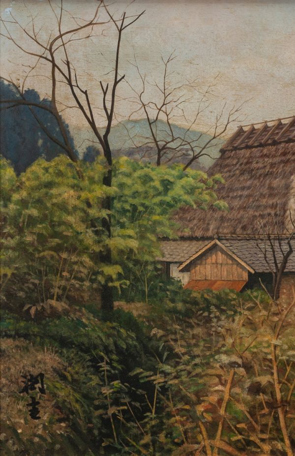 油彩 ☆真作Dirk van 扇面 掛軸 共 ○向井潤吉○油絵 手描き《