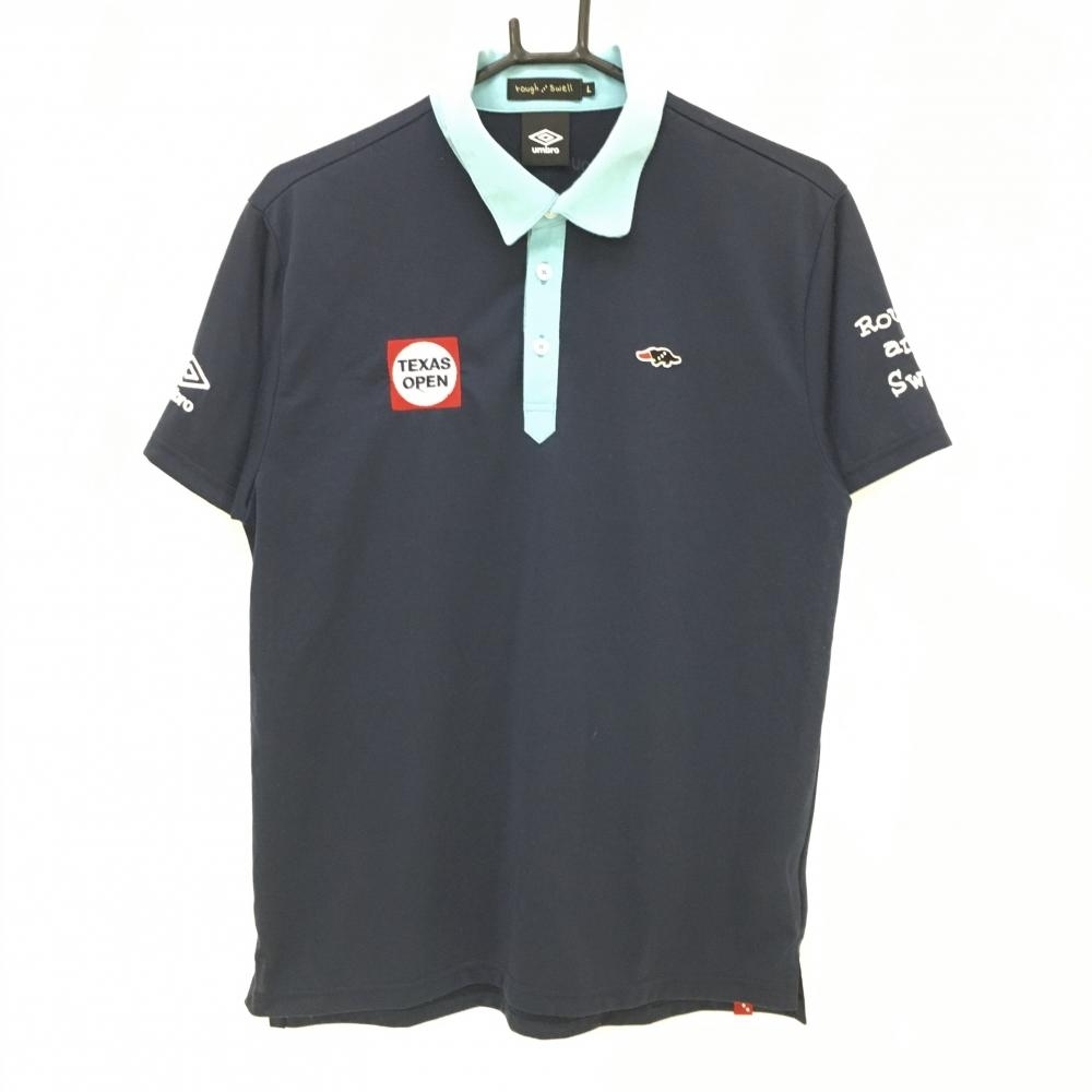ラフアンドスウェル×umbro 半袖ポロシャツ ネイビー×ライトブルー 袖
