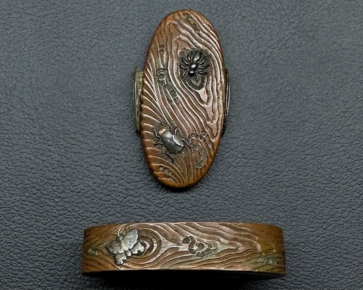 時代 刀装具『縁頭 素銅地 虫尽くし図』拵えの制作に如何 鐔/鍔/大刀/脇差/短刀/拵え/外装