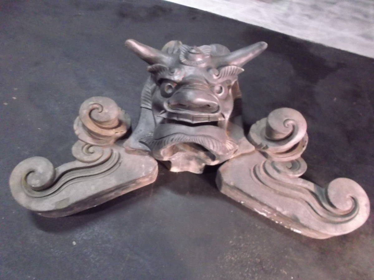 001 古鬼瓦 セット 江戸時代 神社仏閣 魔除け 阿吽の呼吸 屋根瓦