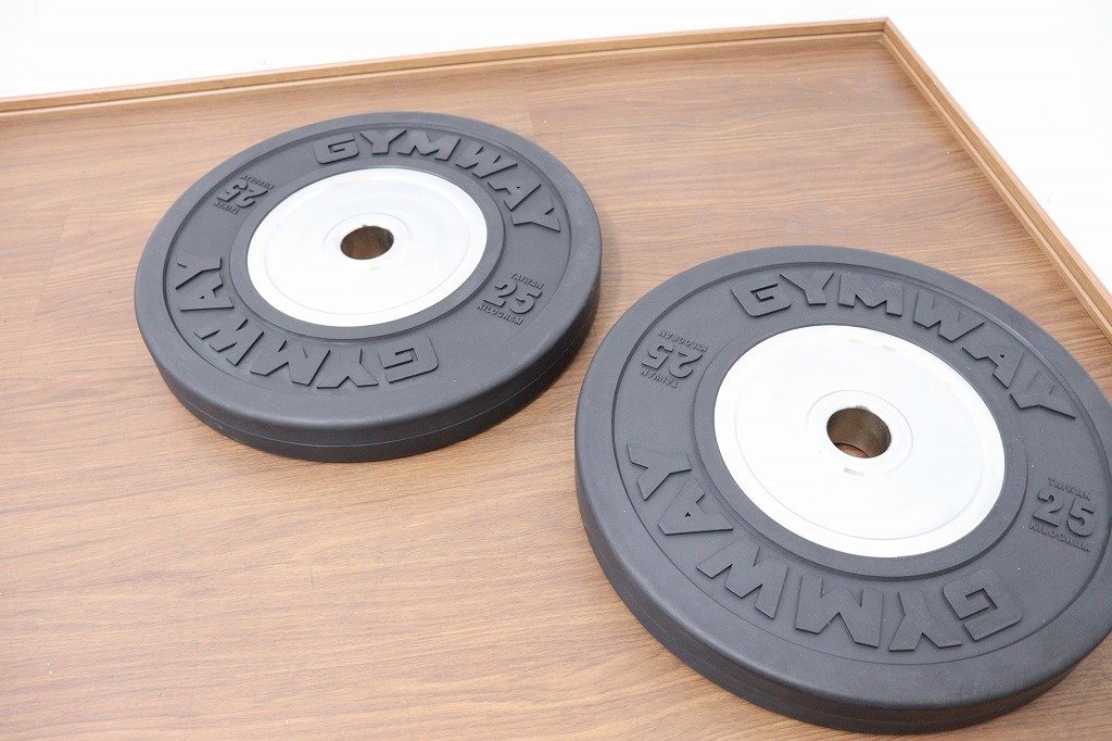 S838◆GYM WAY◆オリンピックプレート◆25kg×2枚◆計50kg◆穴径50mm◆薄型バンパープレート◆筋トレ◆現状品