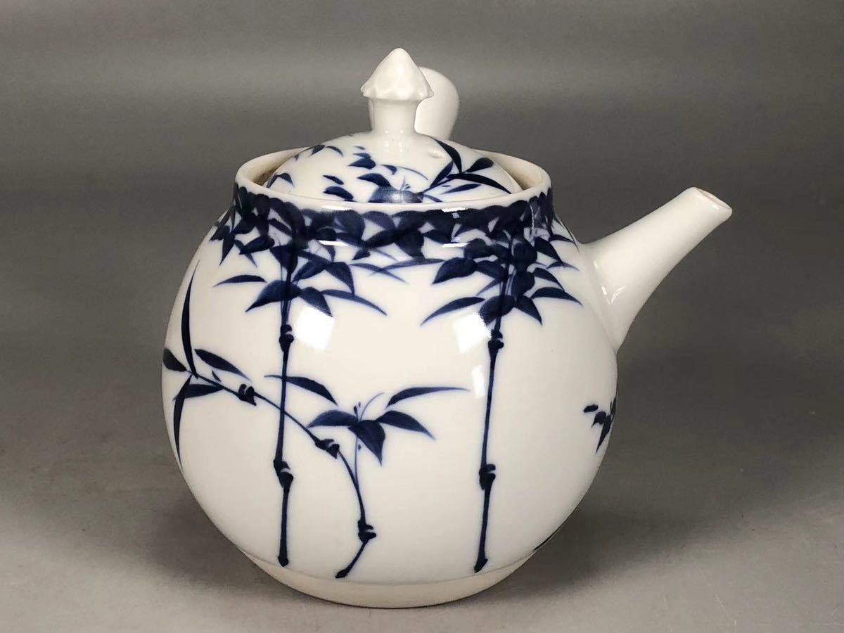 K0223 京焼 平安清昌作 染付脩竹図 横手急須 青華 茶道具 煎茶道具 茶
