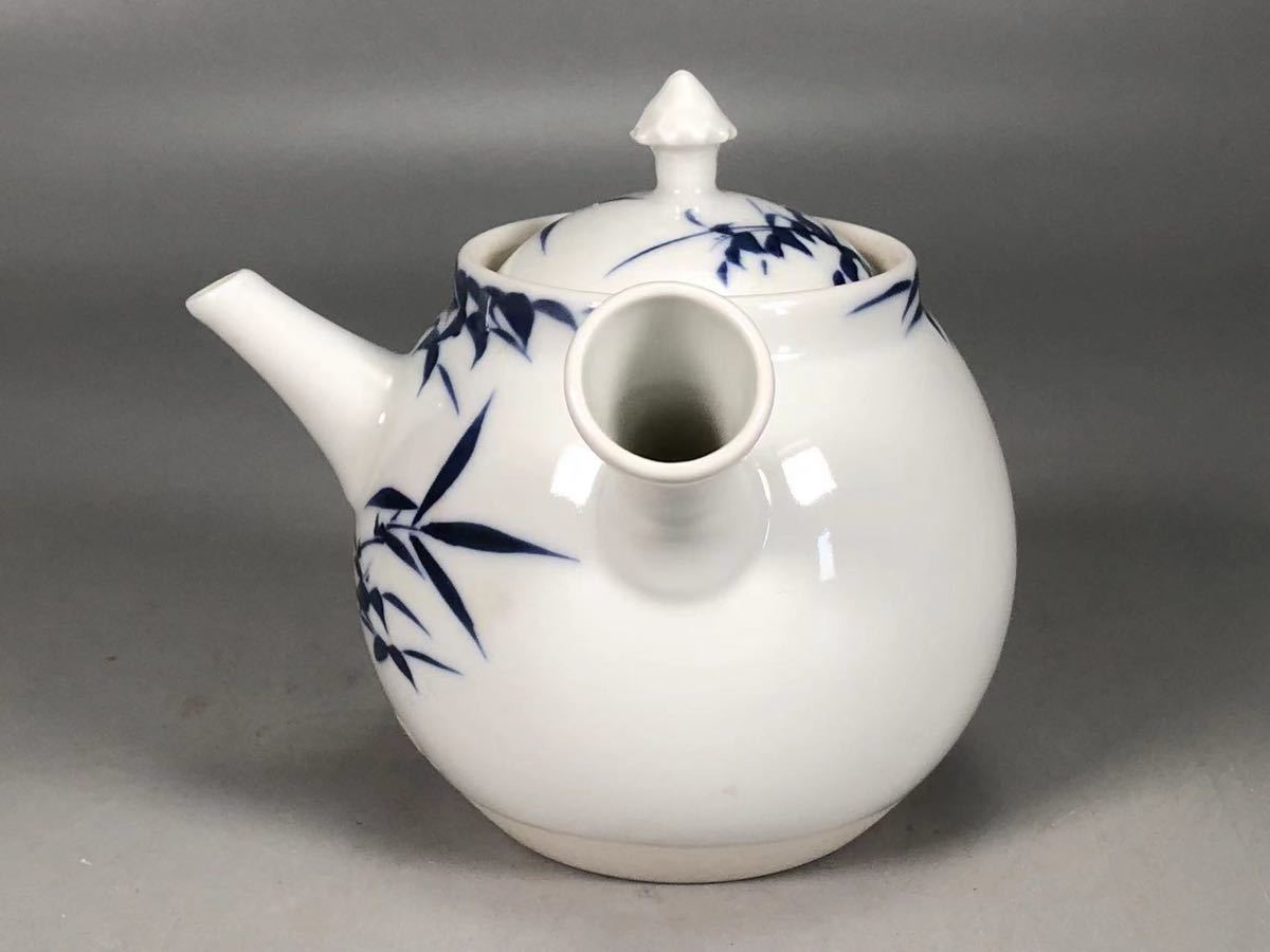 K0223 京焼 平安清昌作 染付脩竹図 横手急須 青華 茶道具 煎茶道具 茶
