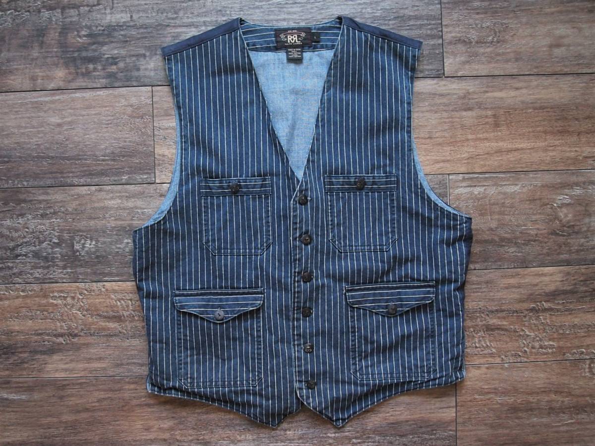 RRL ダブルアールエル インディゴストライプ 4ポケットベスト L 正規品/ ウォバッシュ エンジニア ワーク　
