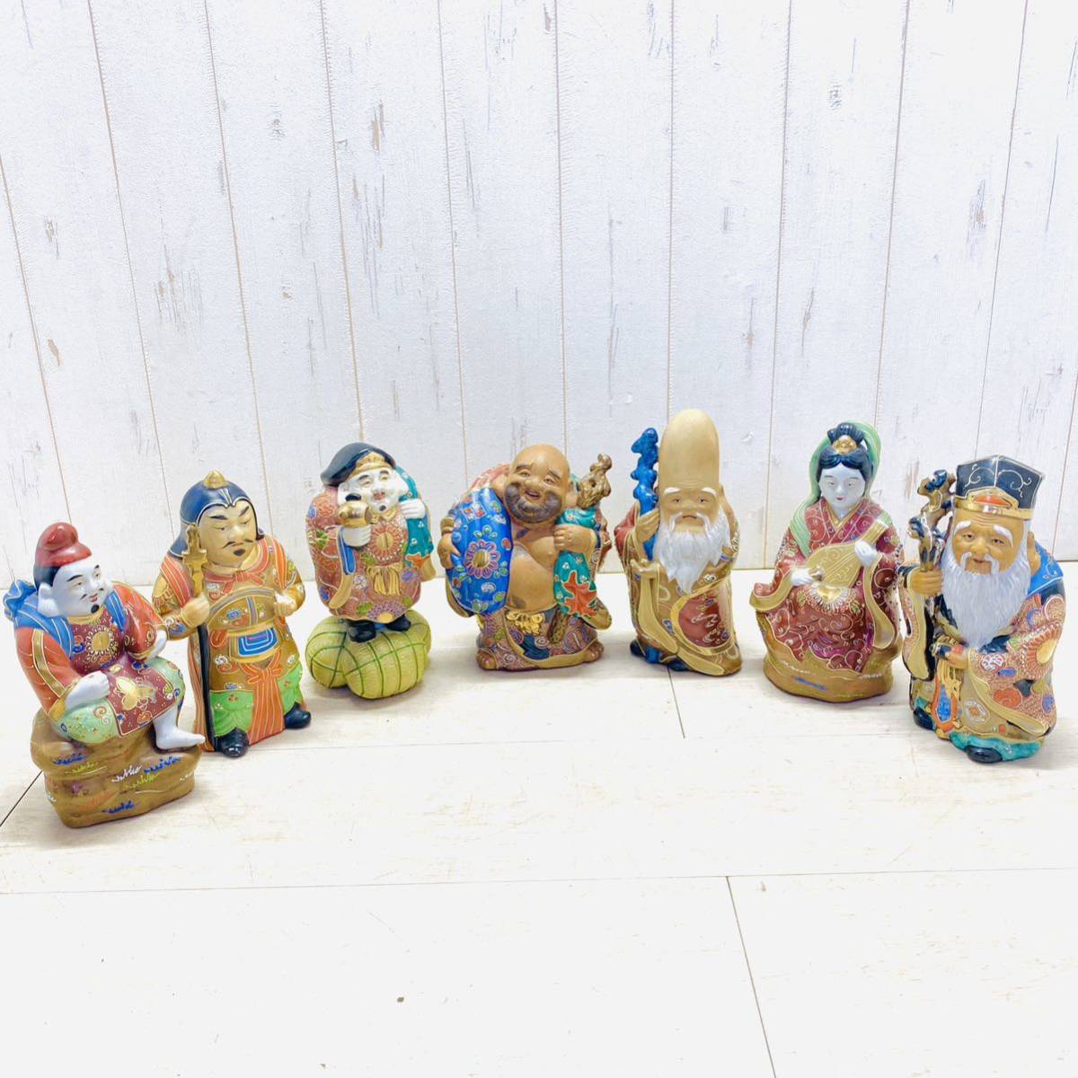 U09004 九谷焼 七福神 縁起物 民芸品 置物 7体セット 昭和レトロ 当時