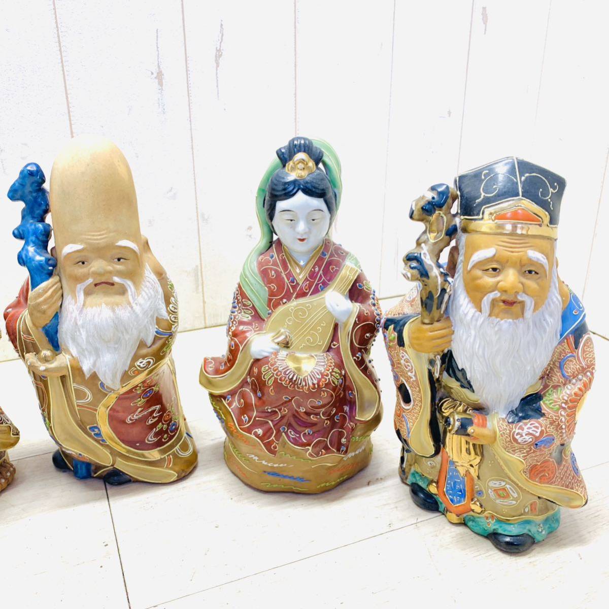 U09004 九谷焼 七福神 縁起物 民芸品 置物 7体セット 昭和レトロ 当時