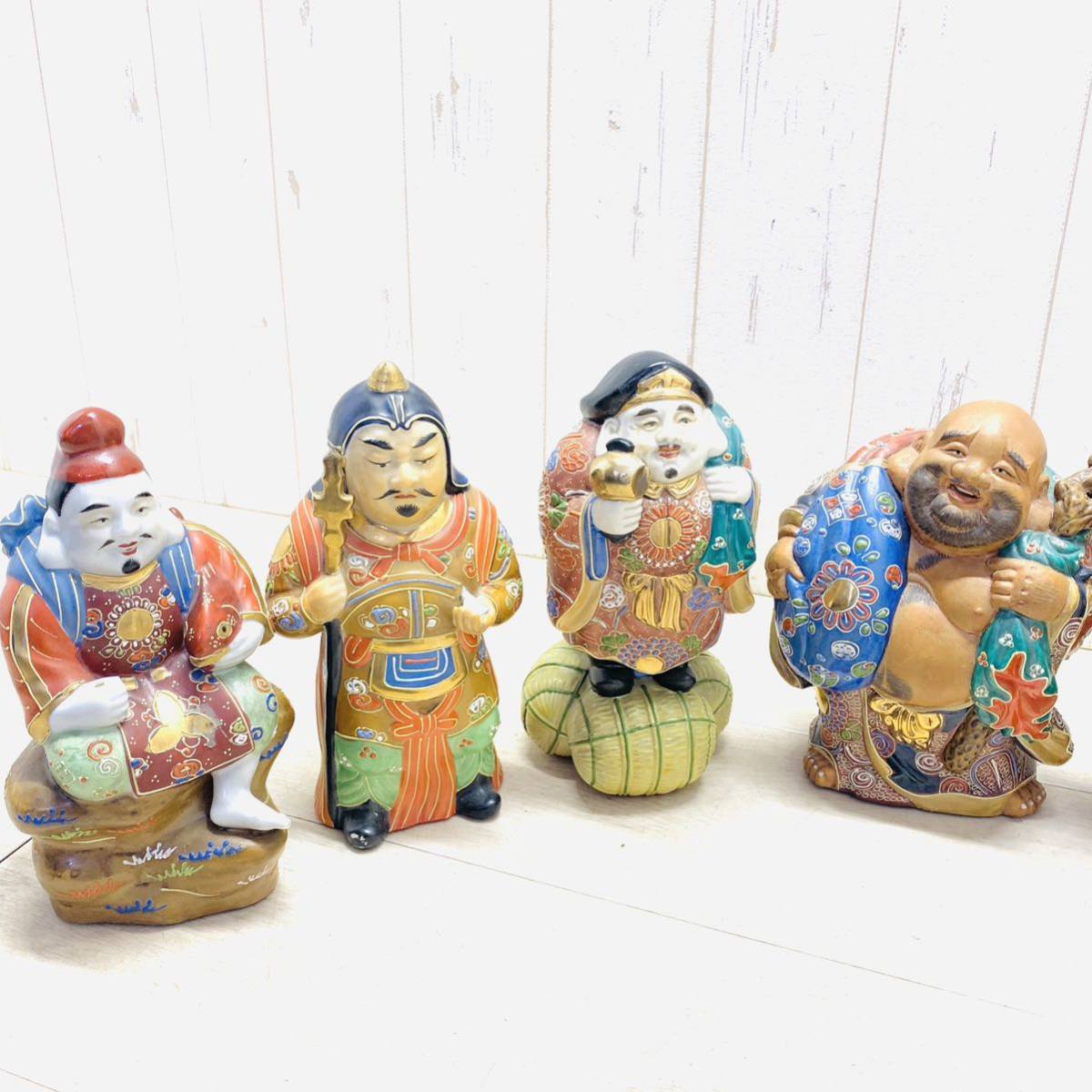U09004 九谷焼 七福神 縁起物 民芸品 置物 7体セット 昭和レトロ 当時