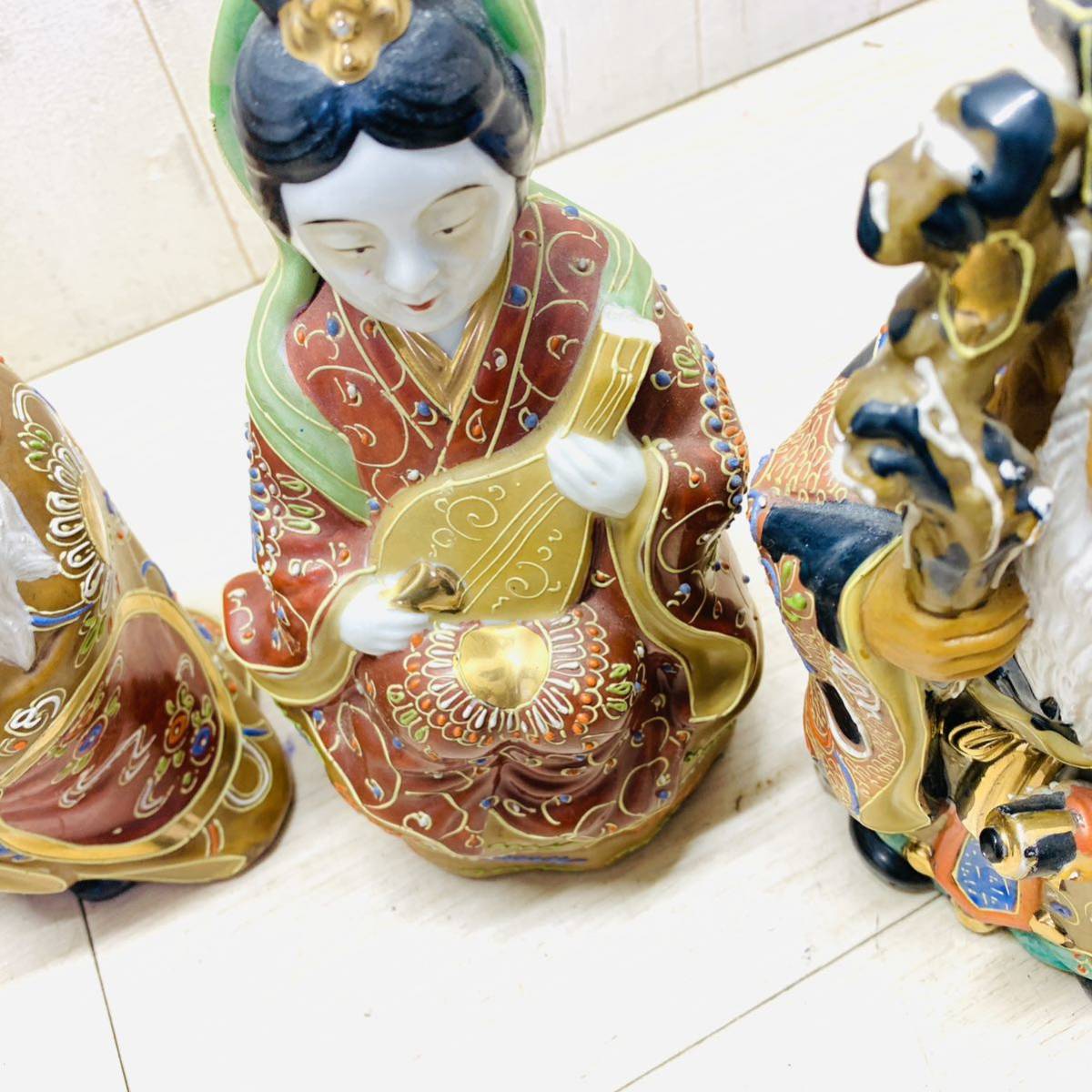 U09004 九谷焼 七福神 縁起物 民芸品 置物 7体セット 昭和レトロ 当時