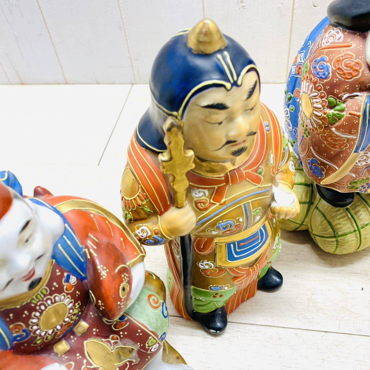 U09004 九谷焼 七福神 縁起物 民芸品 置物 7体セット 昭和レトロ 当時