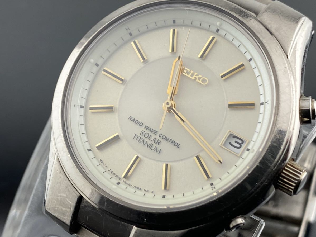 A1177]ソーラー電波時計 1円～☆メンズ腕時計 SEIKO セイコー チタン