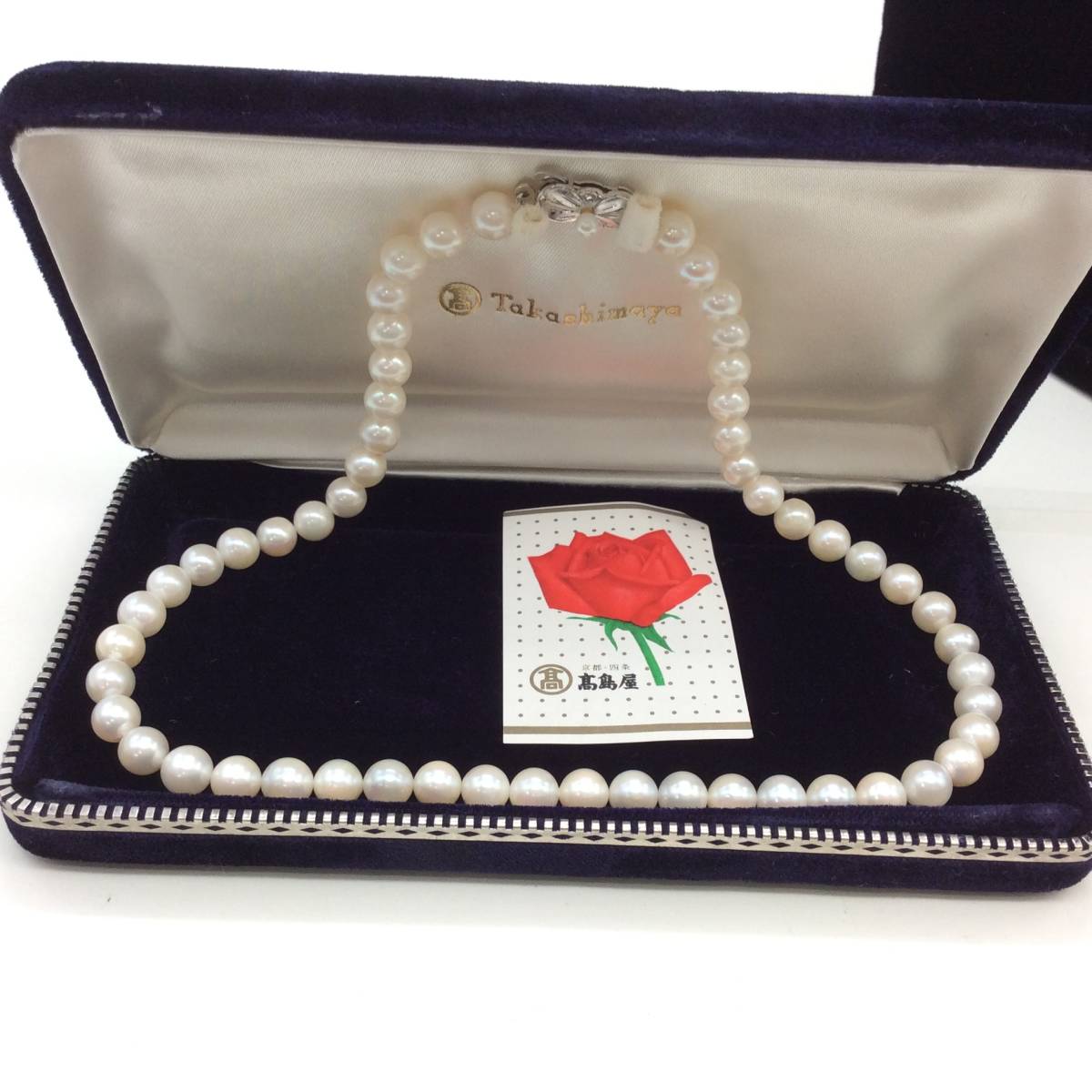#4376-5 パールネックレス シルバー金具 真珠 箱付き ネックレス チョーカー 40cm 約6.9ｍm 冠婚葬祭 パール SILVER 高島屋