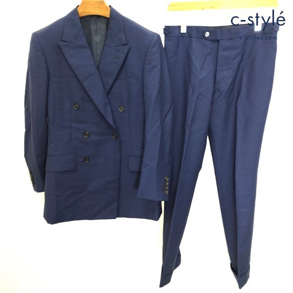 O485b [秋冬][人気] TAILOR&CUTTER ダブルスーツ セットアップ 15/05/10 ネイビー サイドベンツ ウール100 ボタンフライ | アウター G