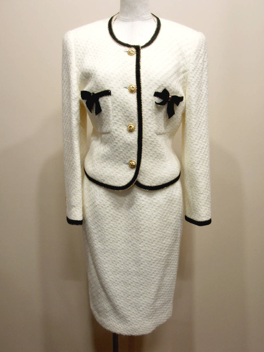 L42037【グラン山貴 XYZ-HOUSE】お嬢様系 きれいめ系 ツイード 80-90's 肩パット バブリー 当時物 スーツ 