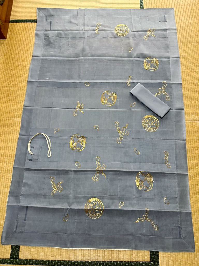 ◆曹洞宗◆正絹◆グレー金糸鳳凰紋七条袈裟座具付◆法衣◆西陣織