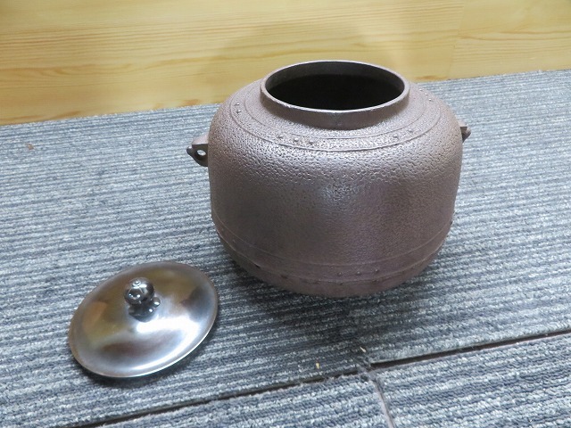 佐藤浄清 万代屋釜 銅蓋 鐶付 茶釜 茶道具 水漏れなし R8SB306 美術品
