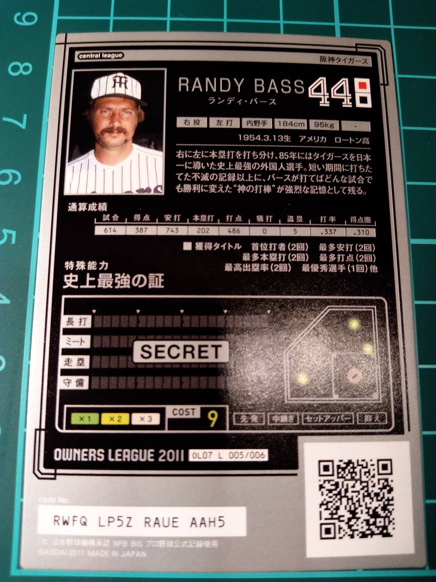 阪神LE4枚セット 掛布・バース・真弓・岡田】オーナーズリーグ 