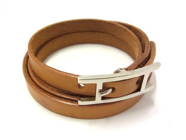 ブランドアクセサリー HERMES エルメス アピ3 レザー シルバー金具 3連 
