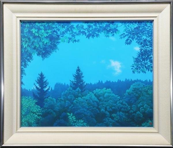【WISH】東山魁夷「緑の窓」工芸画(岩絵の具方式) 約12号 大作 証明シール 　　〇文化勲章 文化功労者 日本芸術院会員 #23072876 大作 証明 約12号