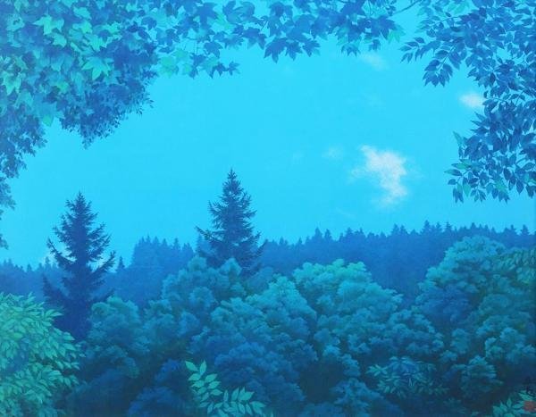 【WISH】東山魁夷「緑の窓」工芸画(岩絵の具方式) 約12号 大作 証明シール 　　〇文化勲章 文化功労者 日本芸術院会員 #23072876 大作 証明 約12号